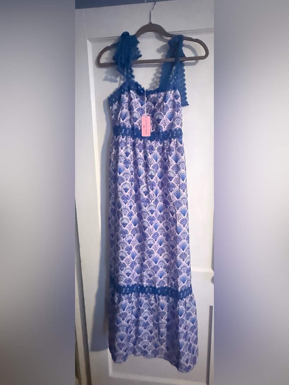 Simply Southern Blue Patterned Maxi Dress with Lace Trim